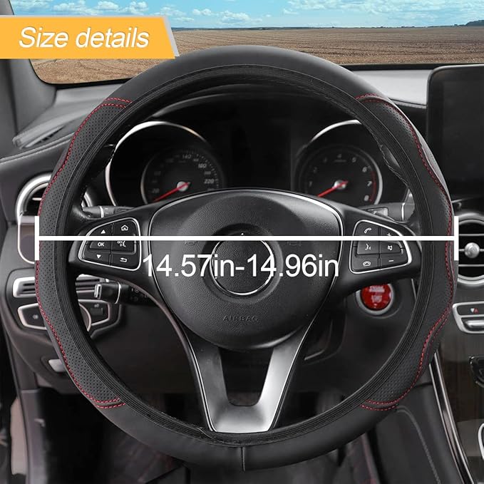 LoyaForba Car Steering Wheel Cover, Non-Slip Microfiber Leather Steering Wheel Cover, Breathable Vehicle Soft Handle Protector, Universal Automotive Interior Accessories for Women Men Girls (Red)