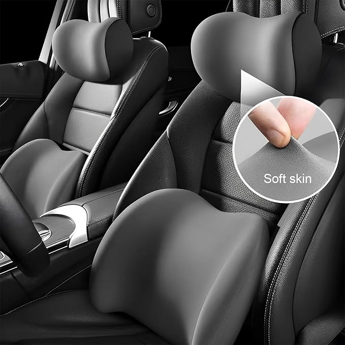 Car Headrest & Lumbar Support Cushion for Toyota Camry 2015-2025, Ergonomic Memory Foam Seat Headrest Neck Rest Cushion Breathable Soft Comfortable for Driving Fatigue Relief,C/Brown