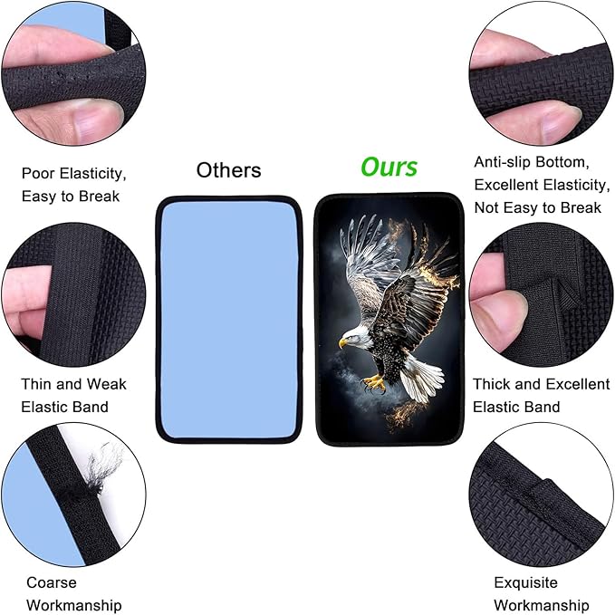 JANENFNA Car Armrest Cover Pads Universal Fashion Cute Auto Center Console Armrest Cover Pad with 2PCS Car Coasters Soft Waterproof Car Armrest Seat Protector for Women,Flaming Eagle