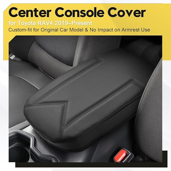 FIILINES Center Console Cover for 2019-2025 2026 Toyota RAV4,Armrest Cover Cushion Pad for Toyota RAV4 Accessories Arm Rest Box Lid Cover PU Leather Armrest Seat Box Protector