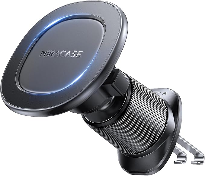 Miracase for MagSafe Car Mount with Metal Hook Clip, Magnetic Phone Holders for Car Phone Holder, Compatible with Garmin GPS Fit iPhone Android and All Smartphones, Dark Black