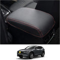 CDEFG 2024 2025 CX-5 Center Console Cover Armrest Pad Compatible with 2018-2023 2024 2025 Mazda CX5 CX-5 Console Lid Protective Cover Black Leather Scratch Resistance (Red Line)