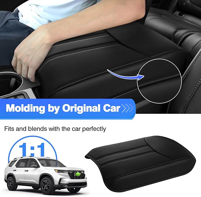 Autorder Center Console Cover for 2023-2025 2026 Honda Pilot/ 2024-2026 Ridgeline Passport Accessories Armrest Cover Anti-Scratch Middle Console Pad Extra Soft Leather Armrest Protector