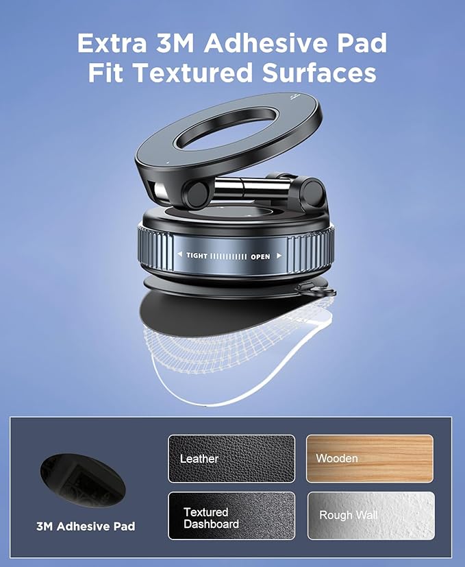 Beeasy Vacuum Phone Holders for Your Car, Magnetic Car Phone Holder, 360° Adjustable Magsafe Car Mount Compatible with iPhone Android and All Smartphones, Fit for Car/Mirror/Smooth Surface, Black