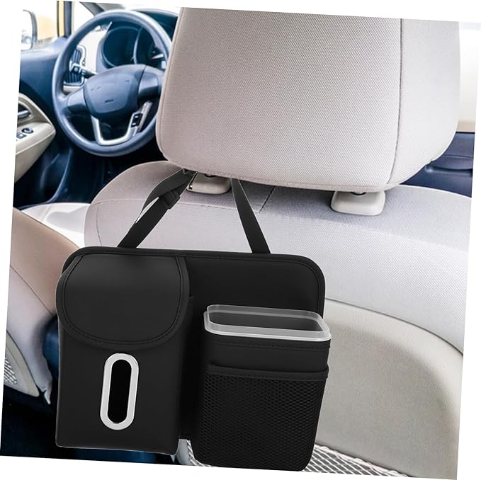 Mikinona Vehicle Backseat Organizer Tissue Box Holder and Cup Holders Multifunctional Car Storage Bag for Back Seat Space-saving Design Construction