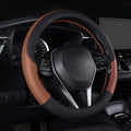 Auto Car Genuine Leather Steering Wheel Cover Anti Slip Wrap 15" (Brown)