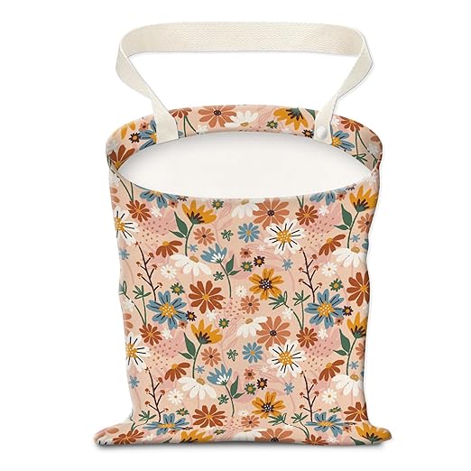 AUEKLLW Car Trash Can, Hanging Garbage Bin for Men and Women, Cute Car Organizer and Storage Bag, Canvas Vehicle Trash Can Bag Easy-to-Install Cute Orange Floral