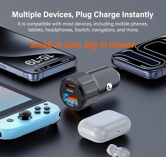 2-Pack 52.5W USB C Car Charger Fast Charge with 1 Charging Cables, Dual Port Car Phone Charger for iPhone 17/16/15 Pro Max, Cigarette Lighter USB Charger, USB Car Charger Adapter, Car Accessories.