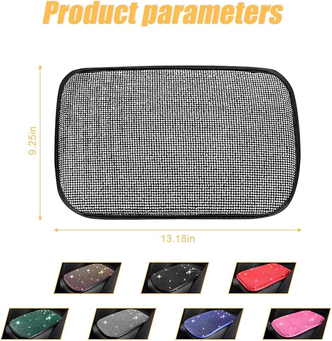 Bling Center Console Cover, Diamond Fashion ArmRest Pad, Crystal Soft Arm Rest Protective Cushion, Car Accessories for Women Girls, 11.8"×8.5" for Most of Vehicles, SUVs, Trucks (Black&White)