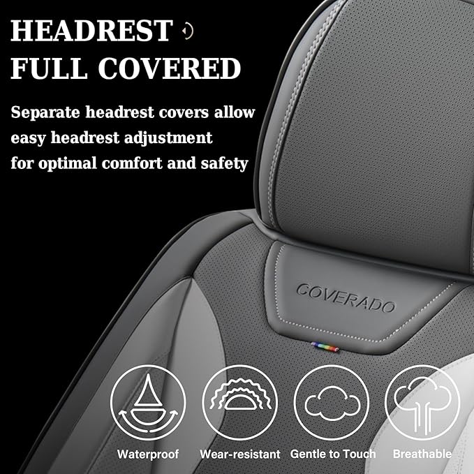 Coverado Car Seat Covers Full Set, Seat Covers for Cars, Front Seat Covers and Back Seat Cover Waterproof Leather Automotive Seat Cover, Universal Car Interior Protectors Cushion for Most Cars