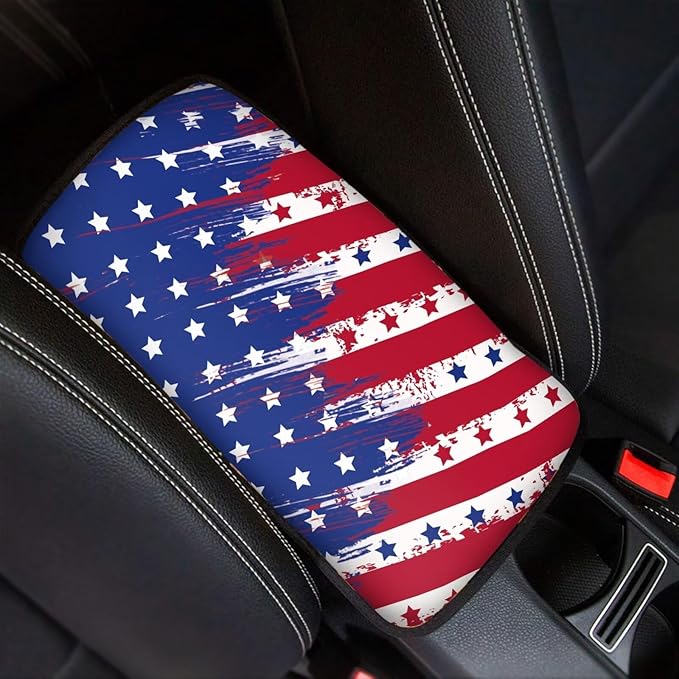 Horeset American Flag Center Console Armrest Cover Auto Accessories, Polyester Car Arm Rest Cover Pad Fit SUV Sedan Truck Vehicle