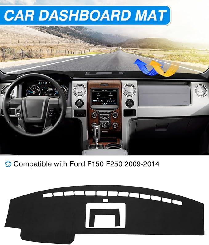 CARTIST Dash Cover Compatible with Ford F-150 F150 Pickup 2009-2014 Accessories Dashboard Cover Mat Non-Slip Pad Carpet Sunshield Protector (with Light Sensor)