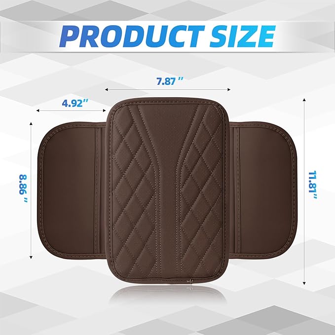 Car Center Console Cover, 11.8"×6.7" Leather Armrest Cover for Cars, Multifunctional Auto Armrest Cushion Pad with Storage Pocket, Universal Arm Rest Protector Car Accessories (Coffee)