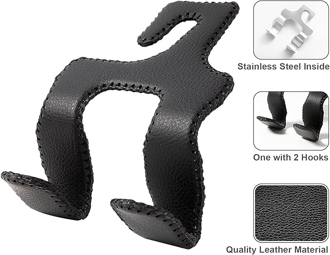 AMVOYOA 【2021 Upgraded】 Car Purse Hook, 2 in 1 Car Seat Headrest Hooks Durable Hanger Storage Holder Leather Organizer for Hanging Grocery Bags, 1 Pack, Brown