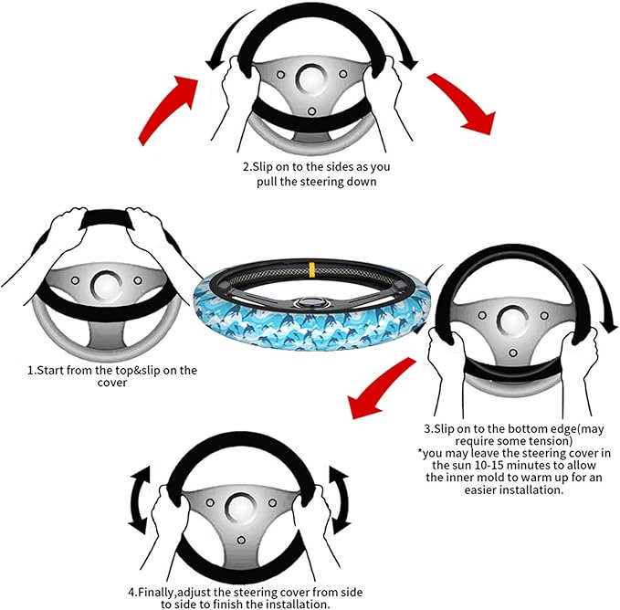 Swono Swimming Dolphin Steering Wheel Cover Cartoon Swimming Dolphin On Sea Wave Blue Background Universal 15 Inch Auto Car Steering Wheel Covers SUV Anti Slip Wheel Wrap Protector for Men Women