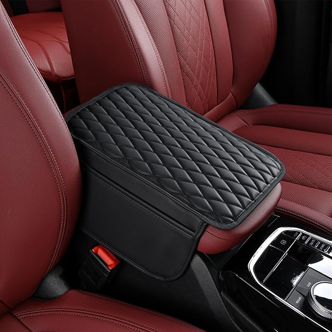 Car Armrest Box Pad - Leather Armrest Booster Pads, Car Armrest Cushion | Auto Protector Driving Comfort Enhancer, Center Console Heighten Protector With Storage Pockets For Vehicles, SUVs, And Trucks