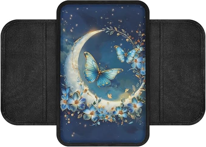 Dreaweet Car Center Console Cover with Pockets Moon Butterfly Car Accessories Arm Rest Cover for SUV Truck Van,Universal Car Armrest Storage Box for Most Vehicles