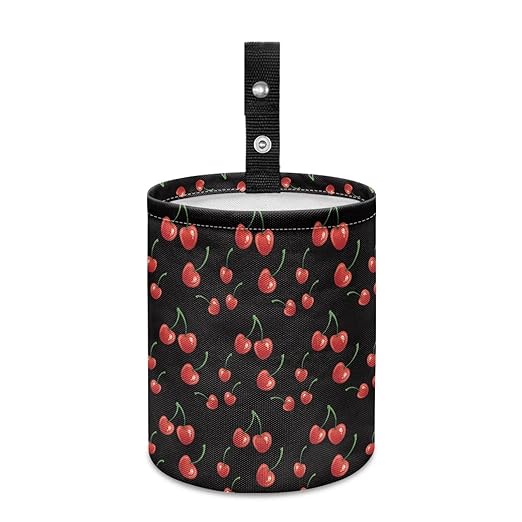 Brosoneto Red Cherry Car Trash Can - Cute，Portable,Collapsible Back Seat, Front Console, Floor, or Hanging Headrest Waste Basket Car Garbage Bag