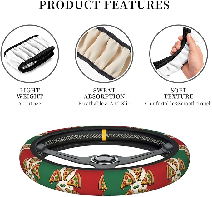 Neoprene Steering Wheel Cover Pizza Italy Flag Italian Car Steering Wheel Cover Universal Fit for Most Cars