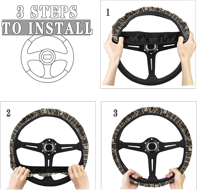SEANATIVE Bear US Flag Vehicle Steering Wheel Cover Universe Space Universal Stretch Wrap Covers Auto Accessiores 15 inch fit Most Car Van Truck Sedan