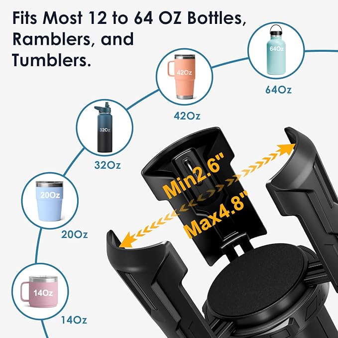 Cup Holder Expander, Cup Holder Expander for Car, Adjustable Cupholder for 2.6"- 4.8" Yeti, Hydro Flask, Nalgene, Takeya, Camelbak, Ramblers, Owala, Tumblers, Mugs, Bottles, with Sunglass Holder