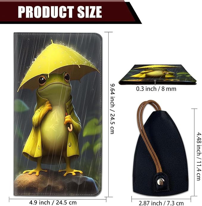 Car Registration and Insurance Holder, PU Leather Auto Document Holder for Men&Women, Vehicle Glove Box Compartment Organizer with Magnetic Shut for Driver's License, Frog Holding Umbrella Pattern