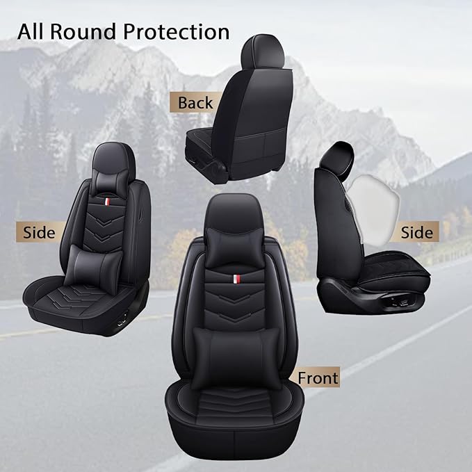 MVRVMV Leather Car Seat Covers for Ford Expedition 2007-2026, Wear-Resistant & Anti-Slip Seat Cover with 2* Neck Pillow and 2* Lumbar Support (5 Seat Luxury, Black)