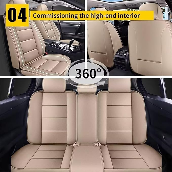 YORKNEIC Leather Car Seat Covers Fit for Hyundai Ioniq 2017-2024: 5 Seats Full Set Seat Covers - Waterproof Auto Seat Protector Compatible Airbag (Beige)
