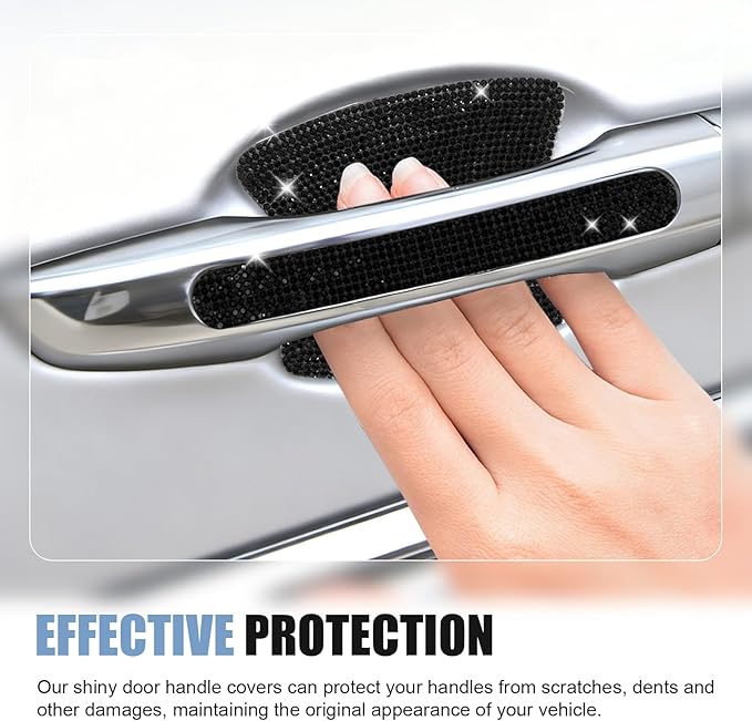 10PCS Bling Car Door Handle Protector, Crystal Rhinestone Car Door Handle Scratch Protector, Anti-Scratch Door Bowl Paint Guard Protective Film, for Auto, Van, Truck (Black)