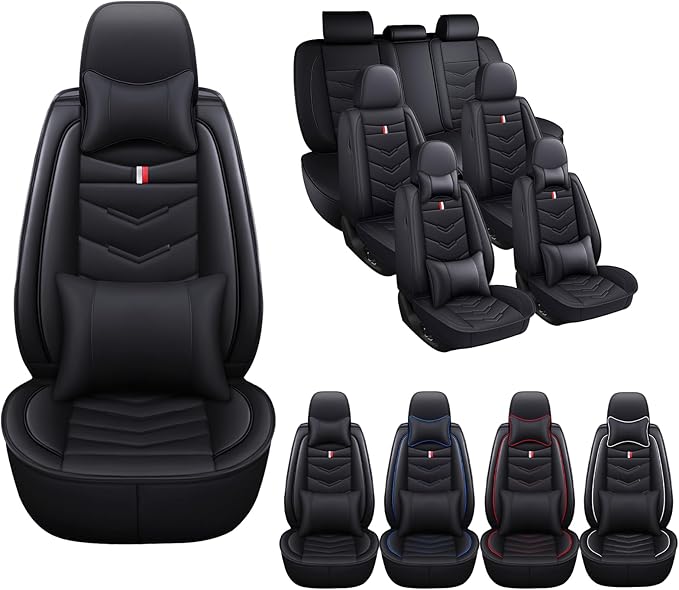 MVRVMV Car Seat Covers for GMC Acadia 2007-2026, Waterproof & Wear-Resistant Front and Rear Seat Protectors with 2* Neck Pillow and 2* Lumbar Support (7 Seat Luxury, Black