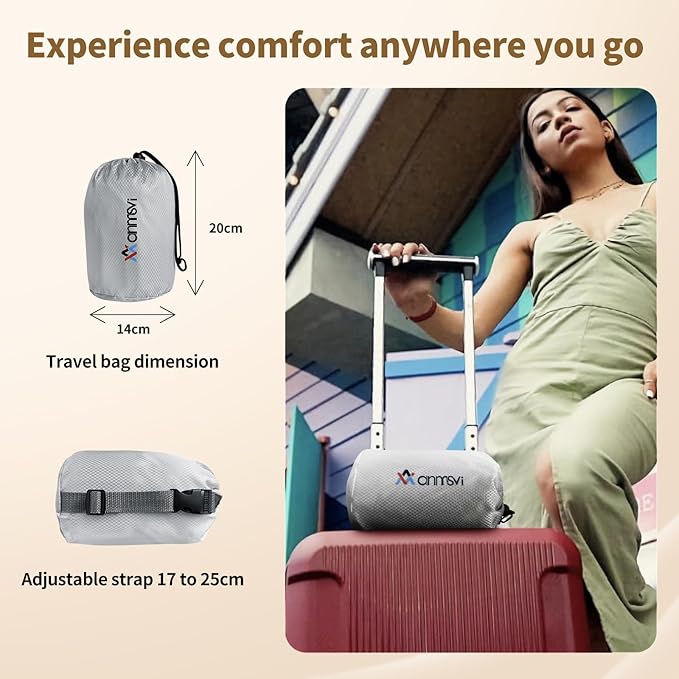 Air Inflatable Travel Seat Cushion with Built-in Pump & Carry Bag– Portable & Adjustable for Airplane, Car, Office – Coccyx, Sciatica & Tailbone Pain Relief (Gray)