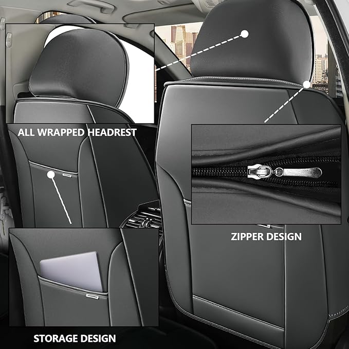 Iceleather Car Seat Covers for Ford Edge 2007-2025,Waterproof Soft Breathable PU Leather Seat Cover with Storage Pockets(Gray&White,Front Set)