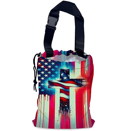 NHNXHWIA American Flag Cross Car Garbage Bag,Waterproof Small Car Trash Bag Hanging Back of Seat,Drawstring Hanging Car Trash Bag with Adjustable Buckle for Car Accessories