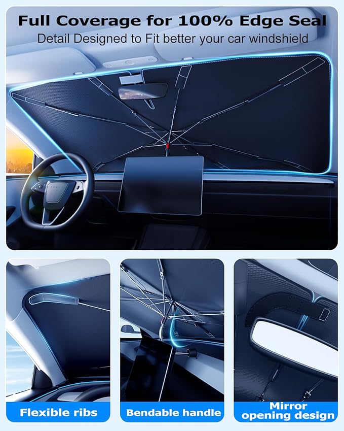 [2025 Upgrade] Doogoocoo Windshield Sun Shade [Ice-Crystal Cooling & 100% UV Block]-UPF50+ Heat Shield | Keep Car Cooler & Protect Interior, Foldable Car Sunshade with Reflective Coating (52"x31")