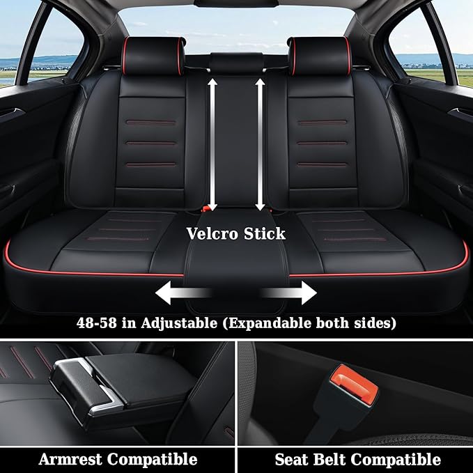 Coverado Car Seat Covers Full Set, Seat Covers for Cars, Car Seat Protector Waterproof, Leather Cushion, Universal Car Interior Covers Seat Protectors for Most Cars Black-Redline