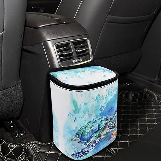 DISNIMO Sea Turtle Car Trash Can Bin Cute Car Garbage Can Leakproof Car Accessories Trash Bin Car Dustbin Organizer Container for Car Office Home