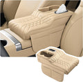 Car Armrest Storage Box for Infiniti QX60 2013–2025 2020 2021 2022 2023 2024, Sport-Style Center Console Organizer with Side Pocket, PU Leather Armrest Cushion, Elbow Support Pad,D Beige