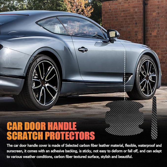 8PCS Car Door Handle Scratch Protectors, Car Door Handle Stickers, Carbon Fiber Texture Anti-Scratches Bowl Sticker, Car Door Handle Paint Guard Cover Universal for Most Car, Truck (Black)