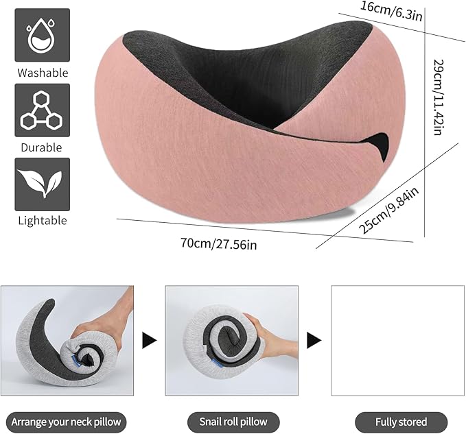Ziixmile Travel Neck Pillow for Airplane – Memory Foam 360° Support Compact Design Ergonomic Flight Pillow for Sleeping & Neck Support Portable Travel Pillows for Adults, Car, Office Home (Pink)