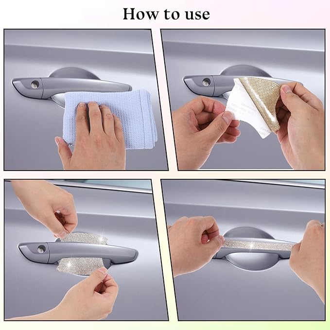 10Pcs Bling Car Door Handle Protector, Bling Auto Doors Handles Sticker Anti-Scratch Protective Cover Glitter Automotive Exterior Accessories Car Accessories Universal for SUV, Truck(Silver)