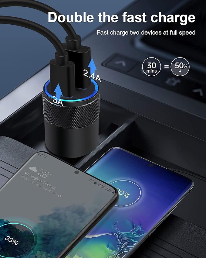 AILKIN 30W PD USB C Car Charger, USB Type C Fast Power Charging Block Dual Port USBA & USBC Plug Cargador Carro Lighter Adapter for iPhone, iPad, Samsung Galaxy, LG, Google Pixel, Moto, USB-C Port