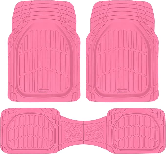 CARBELLA Rubber 4-Piece Pink Car Floor Mats - Universal Trim To Fit All Weather Champagne Pink Car Accessories - Girl Car Accessories for Women & Cute Car Mats for Women, Girly Car Decor, Truck, & SUV