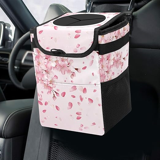 GVGHIDZ Car Trash Can – Multi-Purpose, Lightweight and Portable with Durable Water-Resistant Coating, No Installation Required, Practical and Ample Capacity, Variety of Colors.Cherry Blossom Pattern