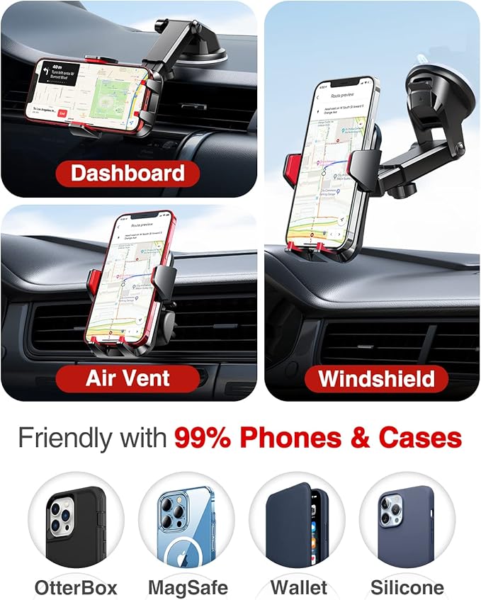 VANMASS 【2026 Strongest & Military-Grade Car Phone Mount 【Patent & Safety】 Ultimate Cell Phone Holder Best Handsfree Dash Windshield Vent for iPhone 17 Pro Max 16 15 Android & Truck Desk Mounts, Red