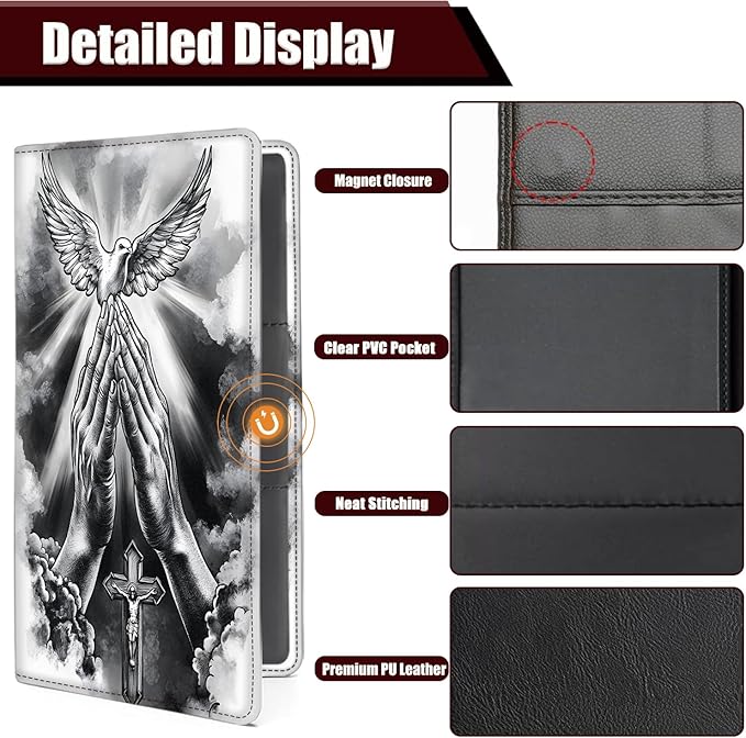 Car Document Holder with Magnetic Shut, Car Registration and Insurance Card Holder, Vehicle Glove Box Organizer Documents, Driver License, Auto Paperwork Organizer Wallet, Praying Hands Pattern