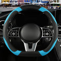 Binsheo Microfiber Leather D Shaped Steering Wheel Cover, Breathable, Anti Slip, 13.5 inch to 14 inch, Black with Blue