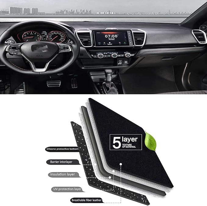 Upgraded Dashboard Mat for 2015-2019 Honda City LHD Polyester Dashcover UV Protection Non-Slip Windshield Reflective Instrument Cover Interior Accessory Black