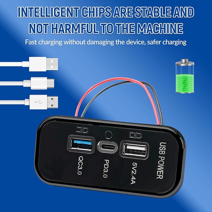 3 Ports 12V RV USB Outlet 45.5W, 2PCS PD3.0 Type-C Quick Charge & Dual USB A Port 3.1A Panel Wall Mount, Automotive Car Socket Charger Adapter for RV Marine Boat Bus ATV Motorcycle Truck, 2PCs Black
