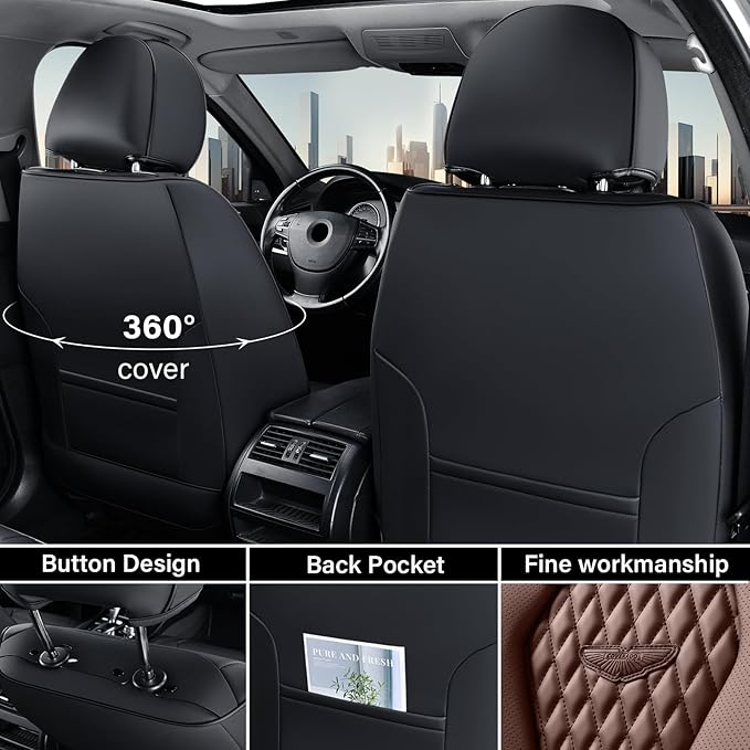 Coverado Car Seat Covers, Seat Covers Front Seats, Coffee Car Seat Cover, Waterproof Car Seat Covers, Car Seat Cushion, Front Leather Seat Protector Fit for Most Cars