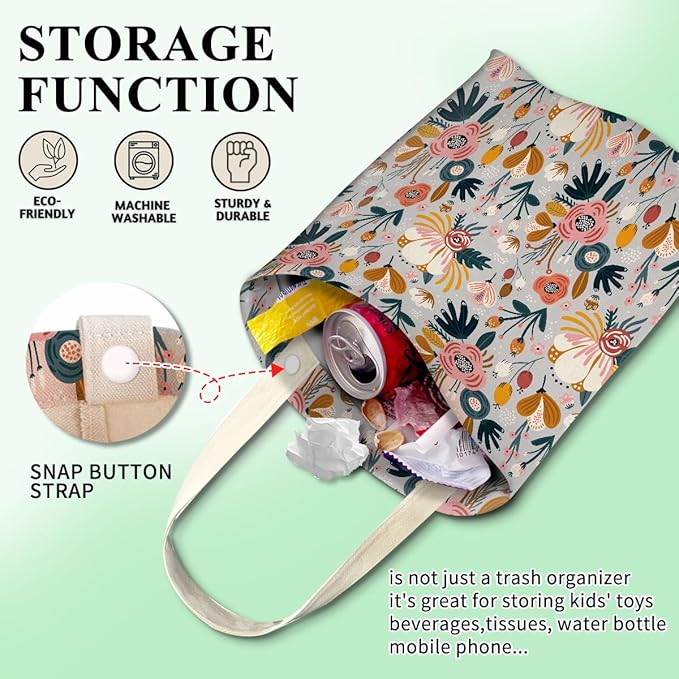 ABUIFDK Car Trash Can, Cute Car Trash Bag, Hanging Car Organizer and Storage Bag, Trash Bin for Car Accessories, Vehicle, Travelling, Camping Cute Blue Flowers